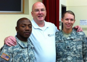 photo-2 Mark poses with Staff Sergeants Miller and Aldrich, winners of the ALC Leadership Board and Master Fitness Award respectively